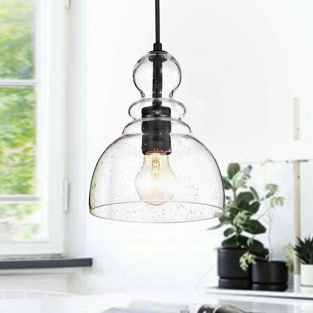 WAREHOUSE OF TIFFANY HM022-1 7.1 in. Nefelt 1-Light Indoor Pendant Lamp with Light Kit, Black HM022/1